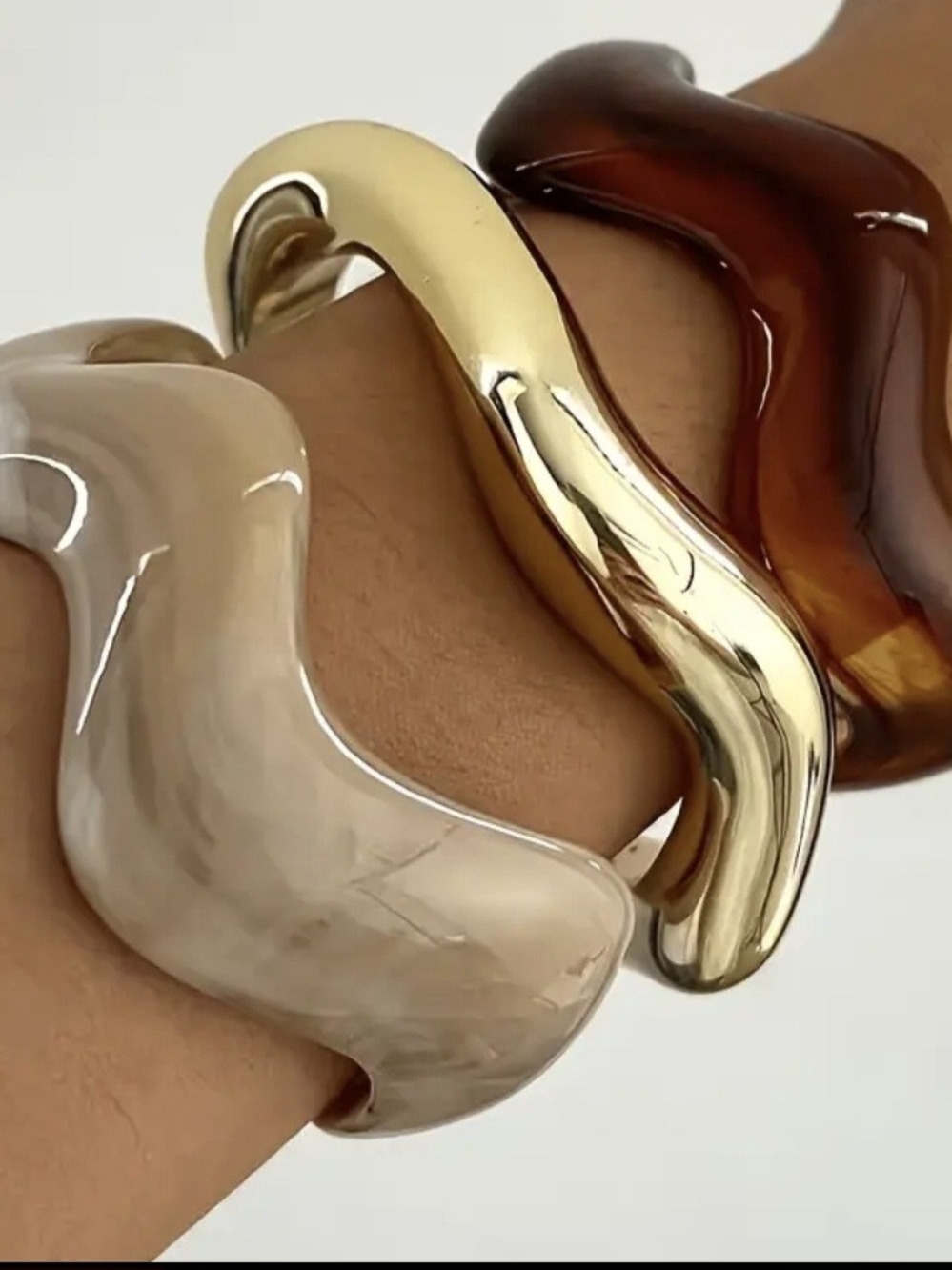Curvy Trio Bangle Set in Taupe, Gold & Amber